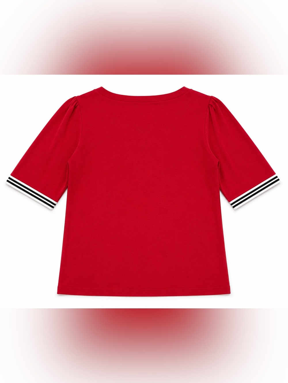 Lauren Ralph Lauren Red Boat Neck Short Sleeve Tee with Striped Cuffs - Large - Picture 5 of 9